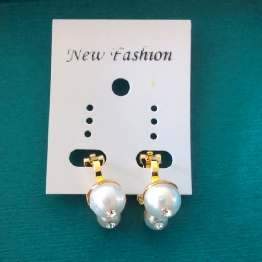 Gold and White Pearl Clip-On Earrings
